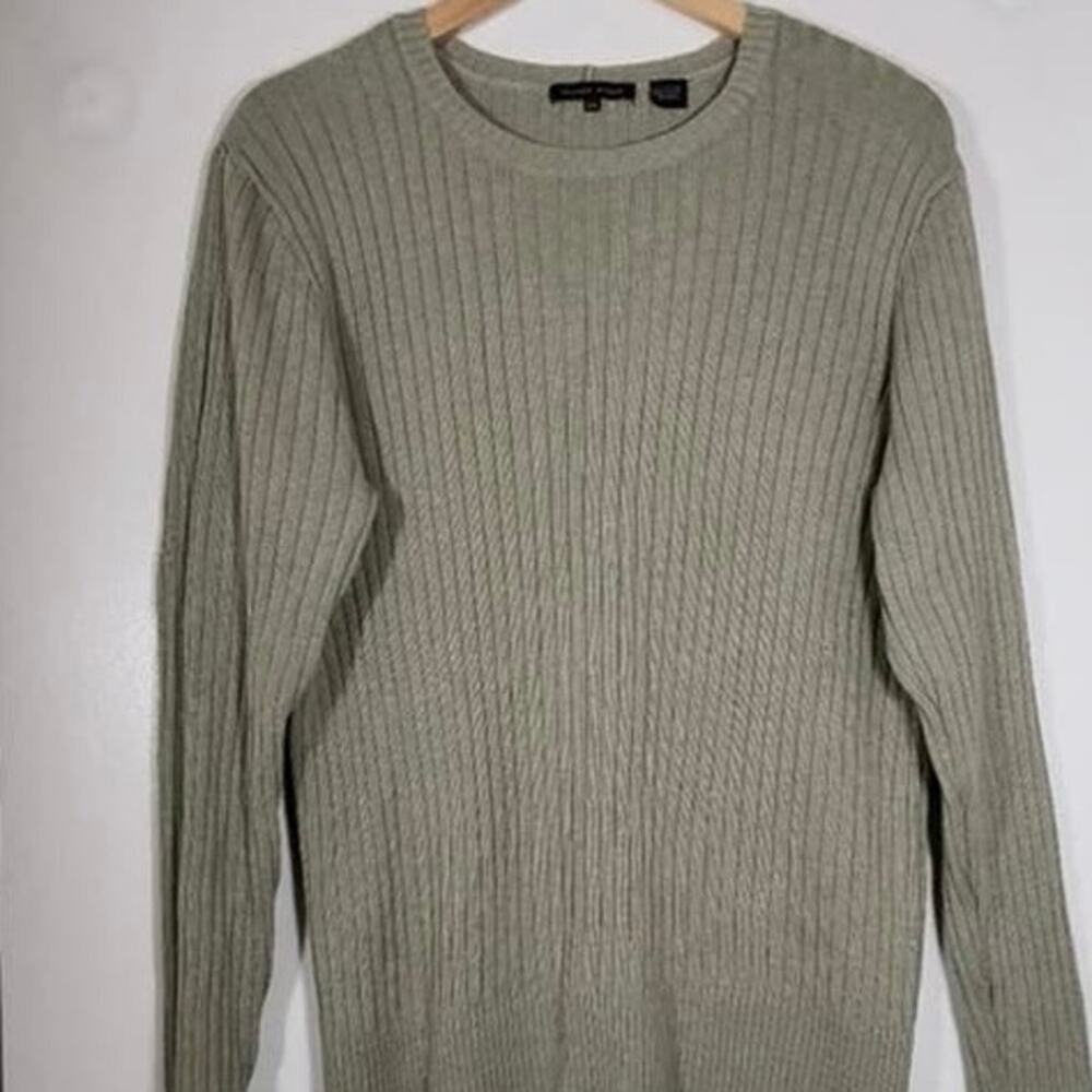 Jeanne Pierre cotton sweater, olive green, ribbed,, l/sleeve, Size 1X, B69, $29